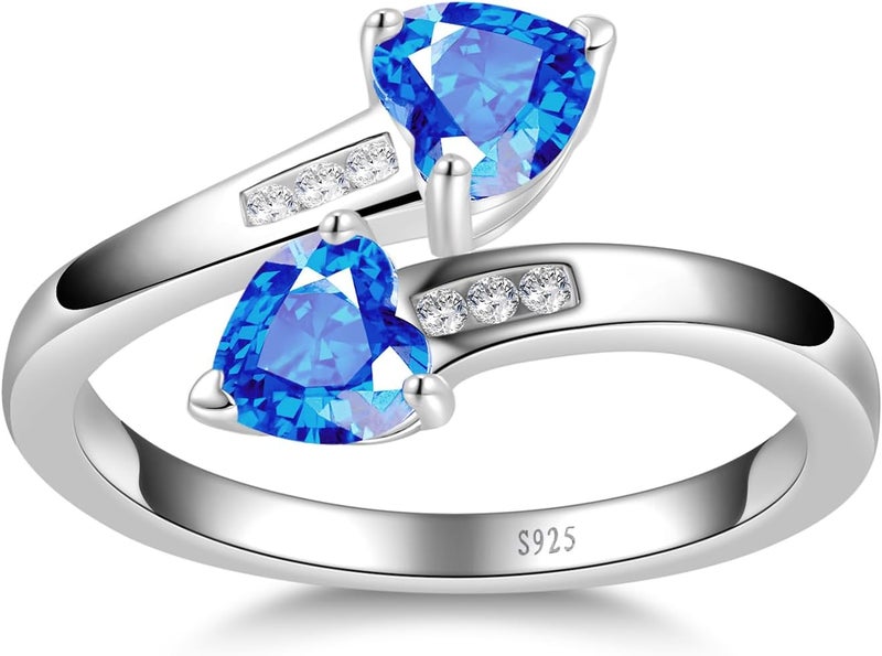 Yaresul 1CT Adjustable Women Heart Ring 925 Sterling Silver Birthstone Rings for Women Promise Ring for her Simulated Gemstone Statement Stackable Band Width 2mm Open Size 5~9 - Image 2
